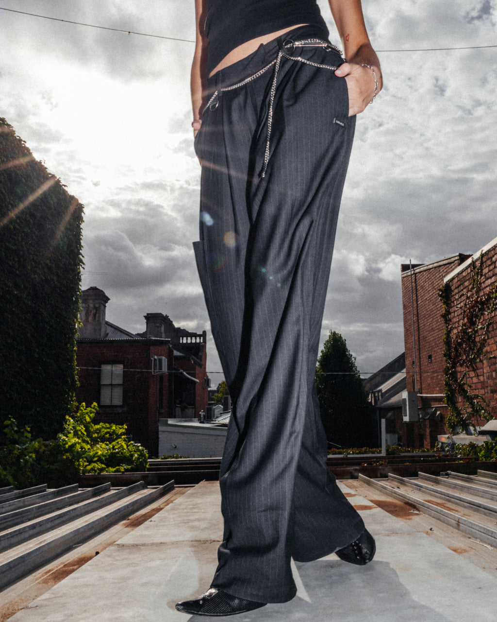 PINSTRIPE TROUSER- BLACK