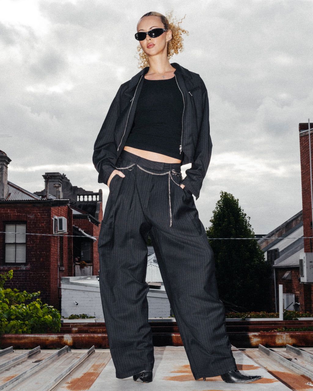 PINSTRIPE TROUSER- BLACK