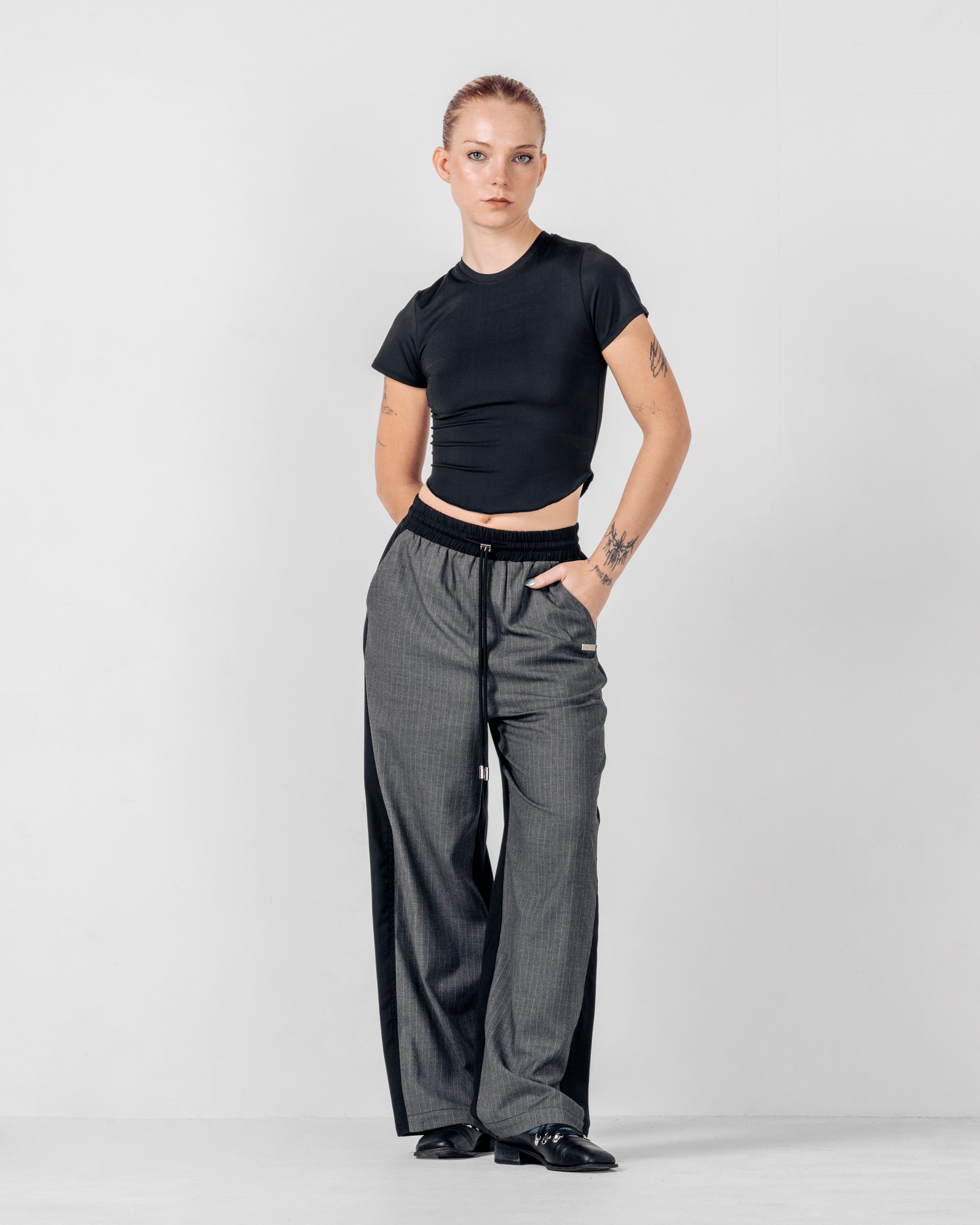 TRACK-SUIT PANT Grey Pinstripe/Black
