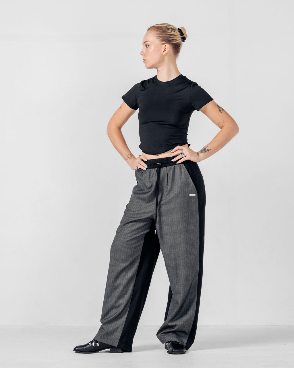TRACK-SUIT PANT Grey Pinstripe/Black
