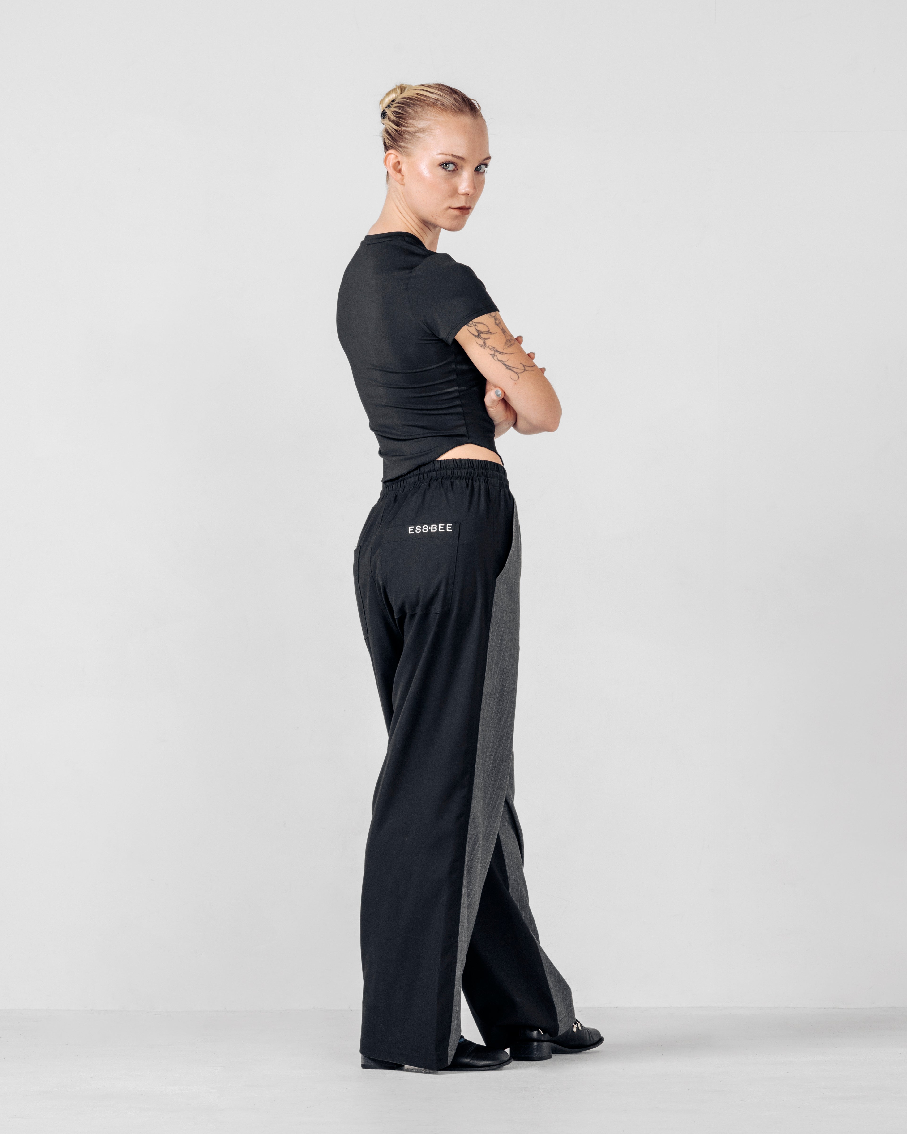 TRACK-SUIT PANT Grey Pinstripe/Black