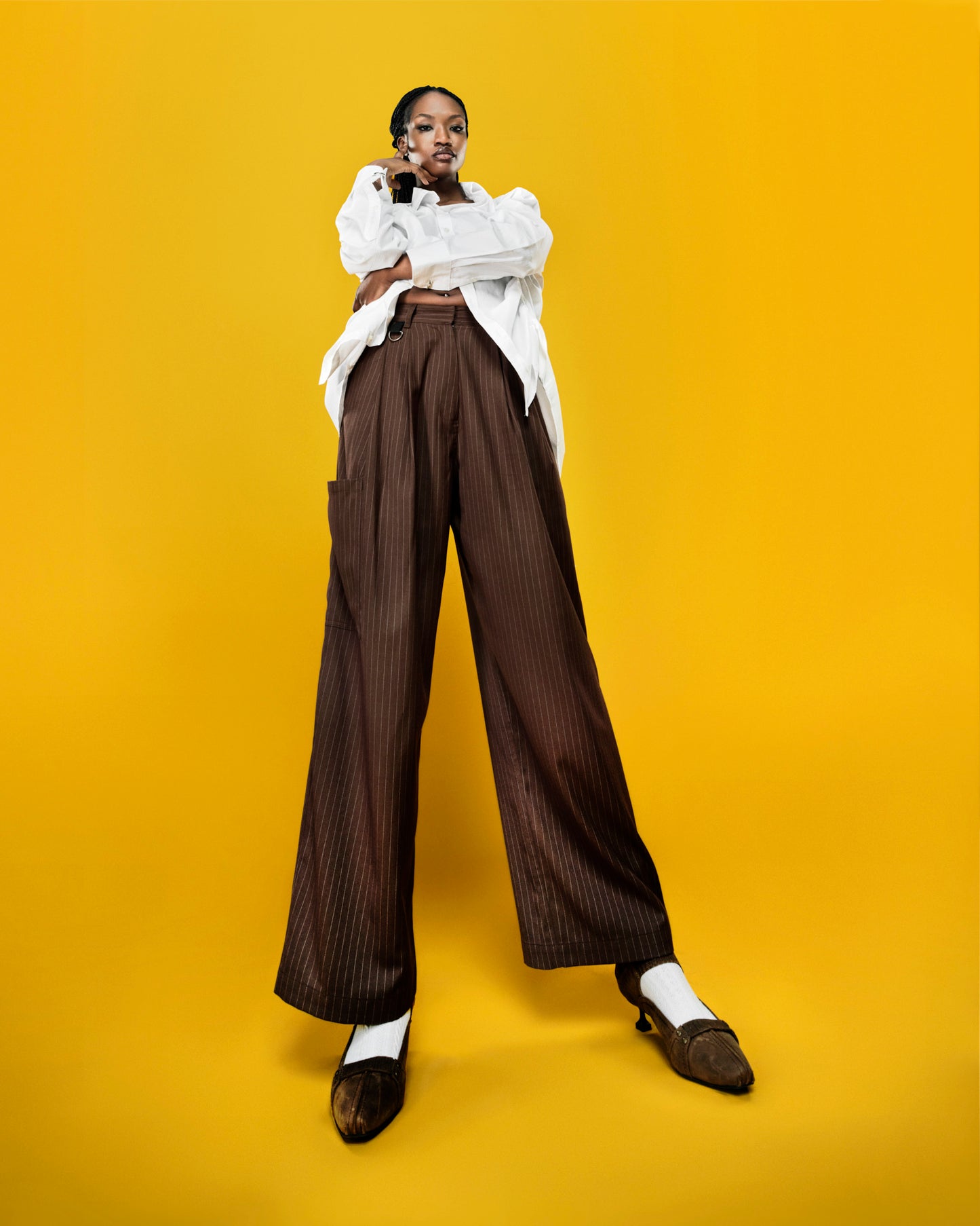 PINSTRIPE TROUSER-BROWN