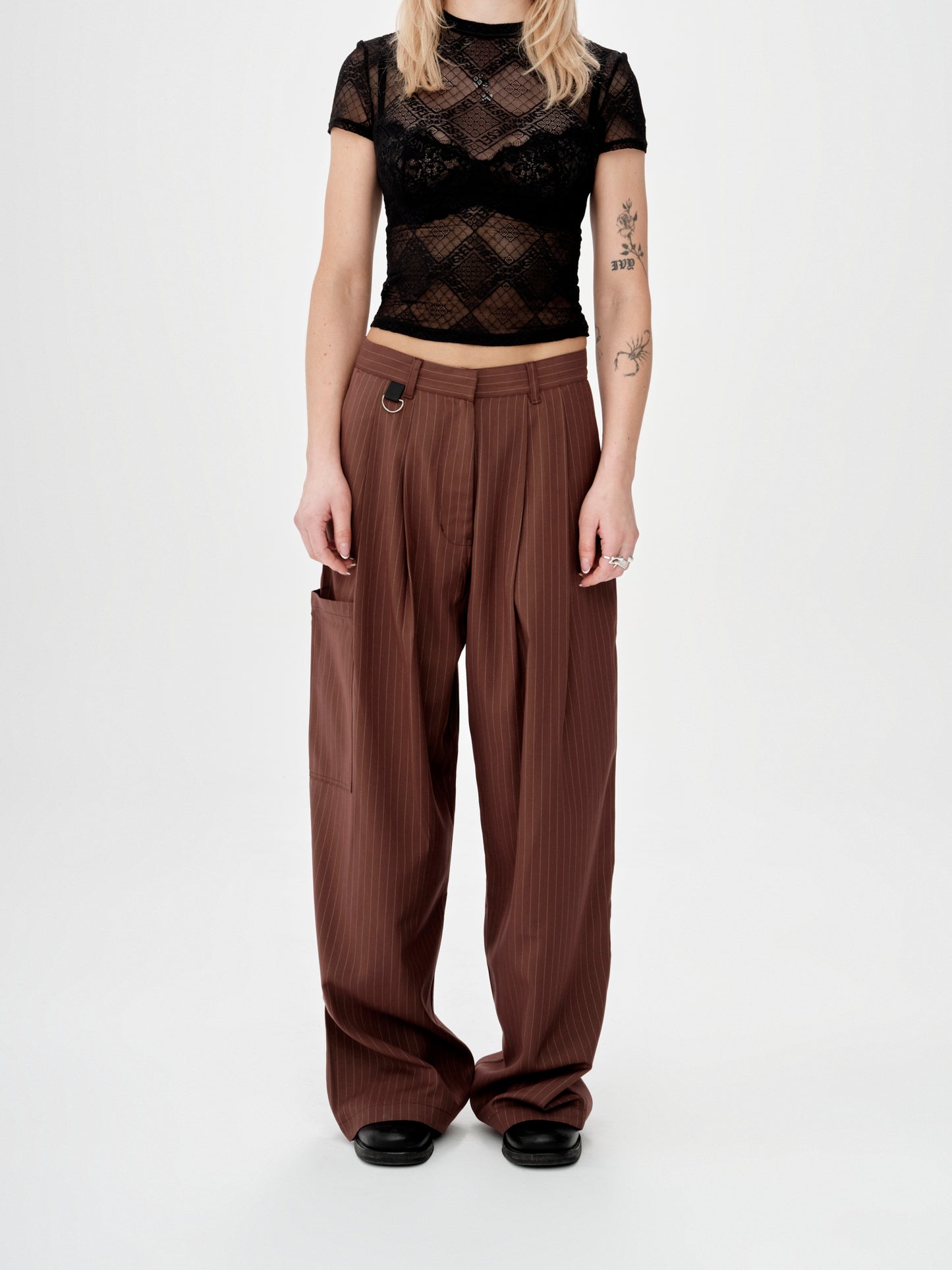 PINSTRIPE TROUSER-BROWN