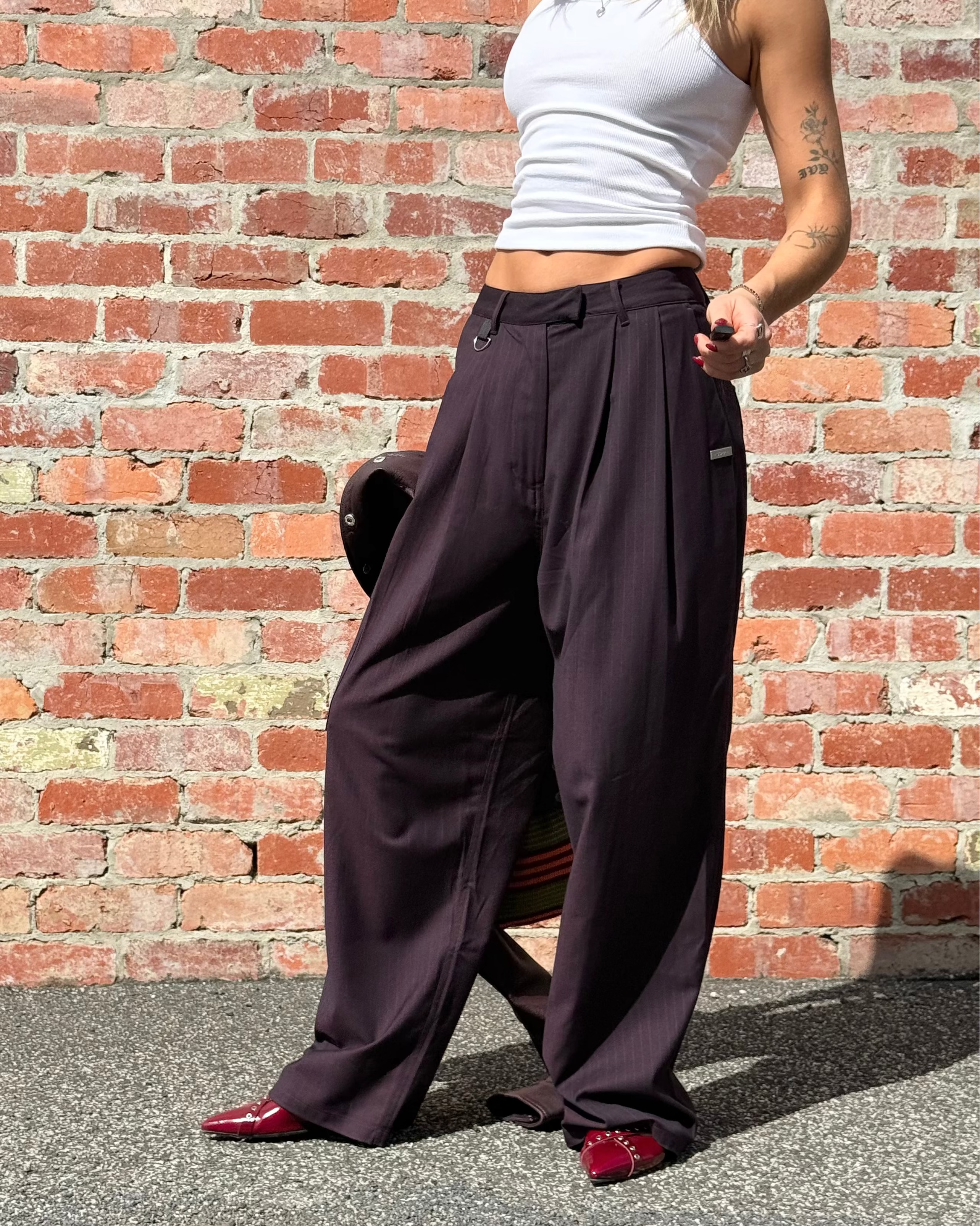 PINSTRIPE TROUSER-PLUM