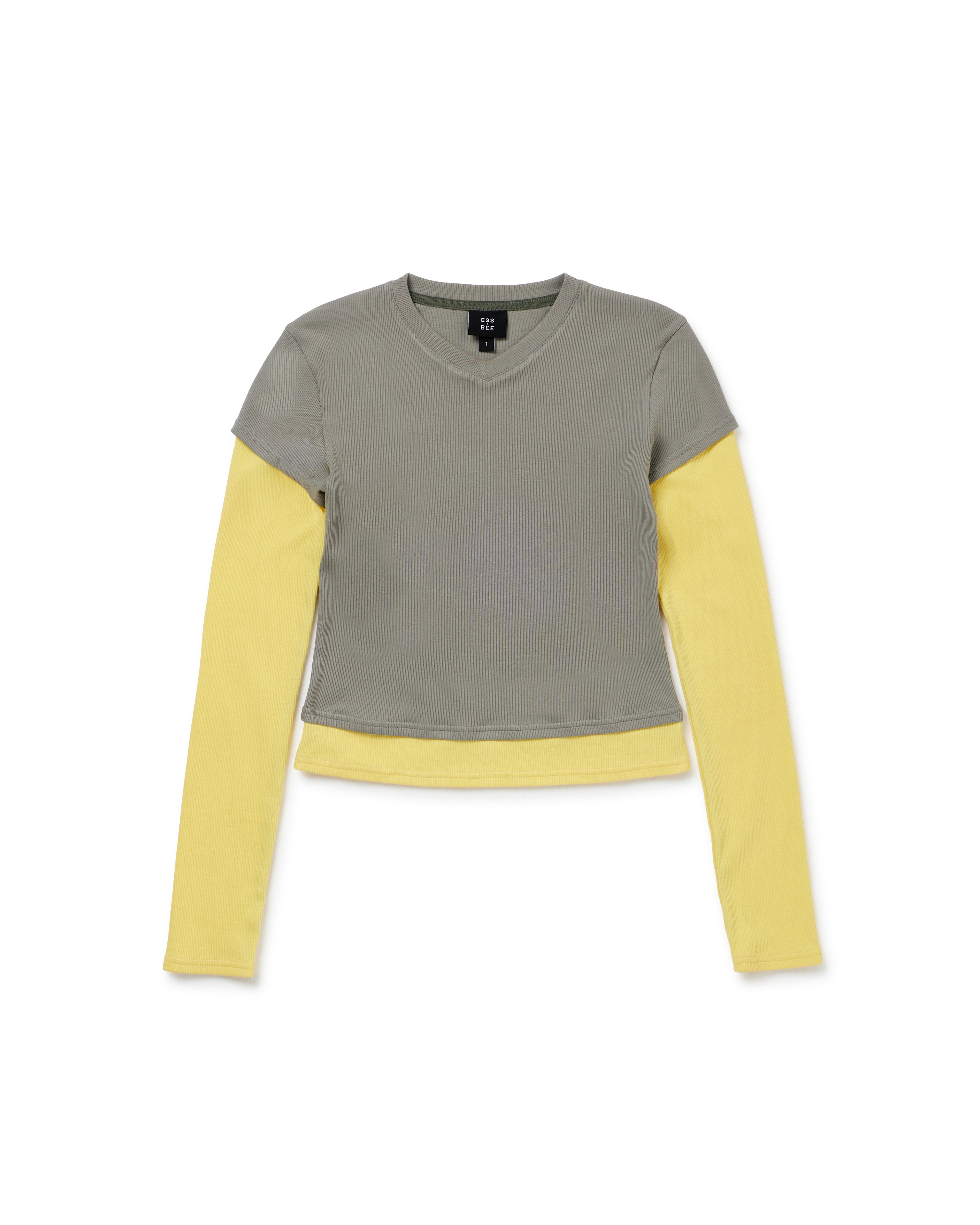 TEA BREAK DOUBLE SLEEVE TEE- Greige/yellow