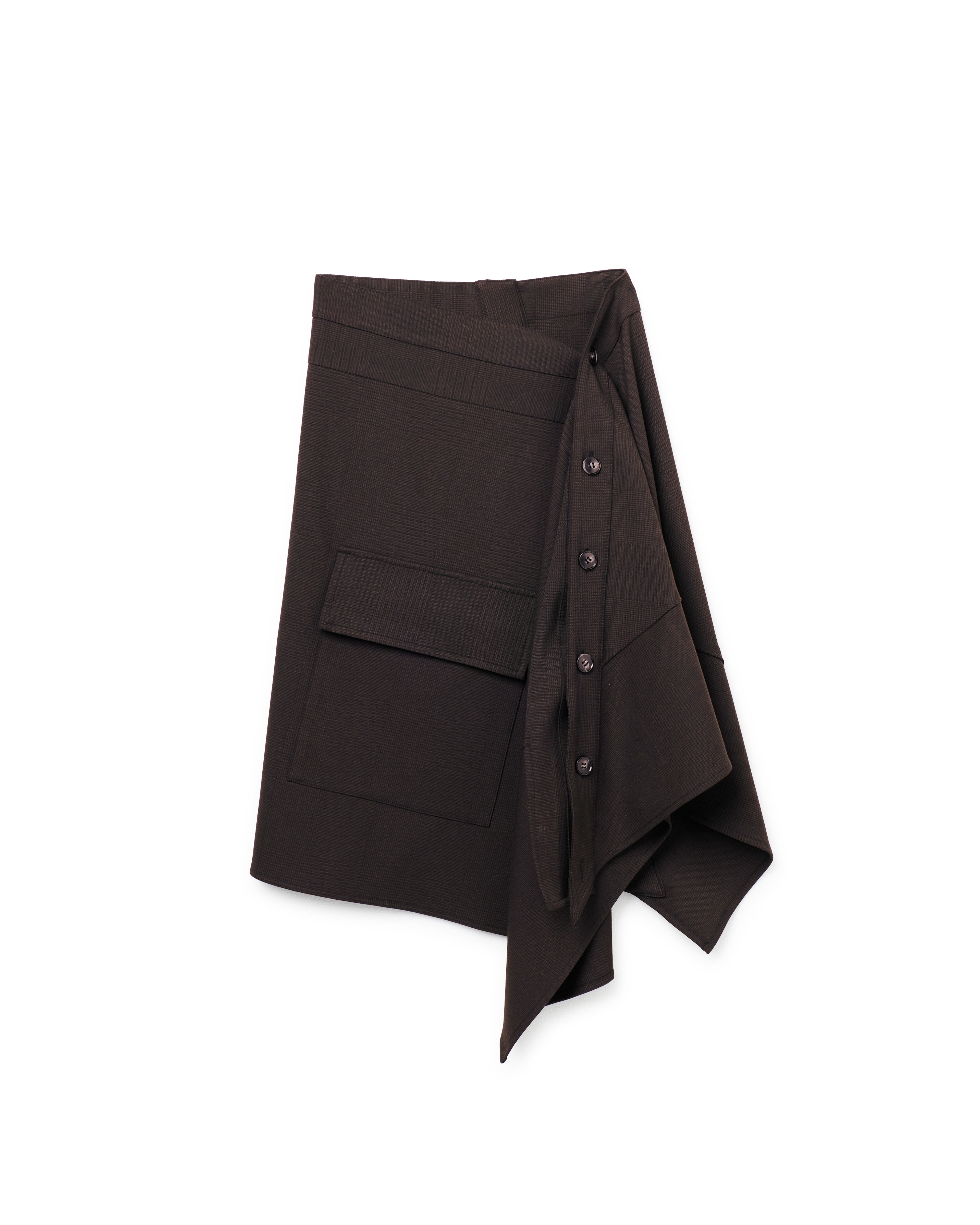 OFF SET WRAP SKIRT- Chocolate Plaid
