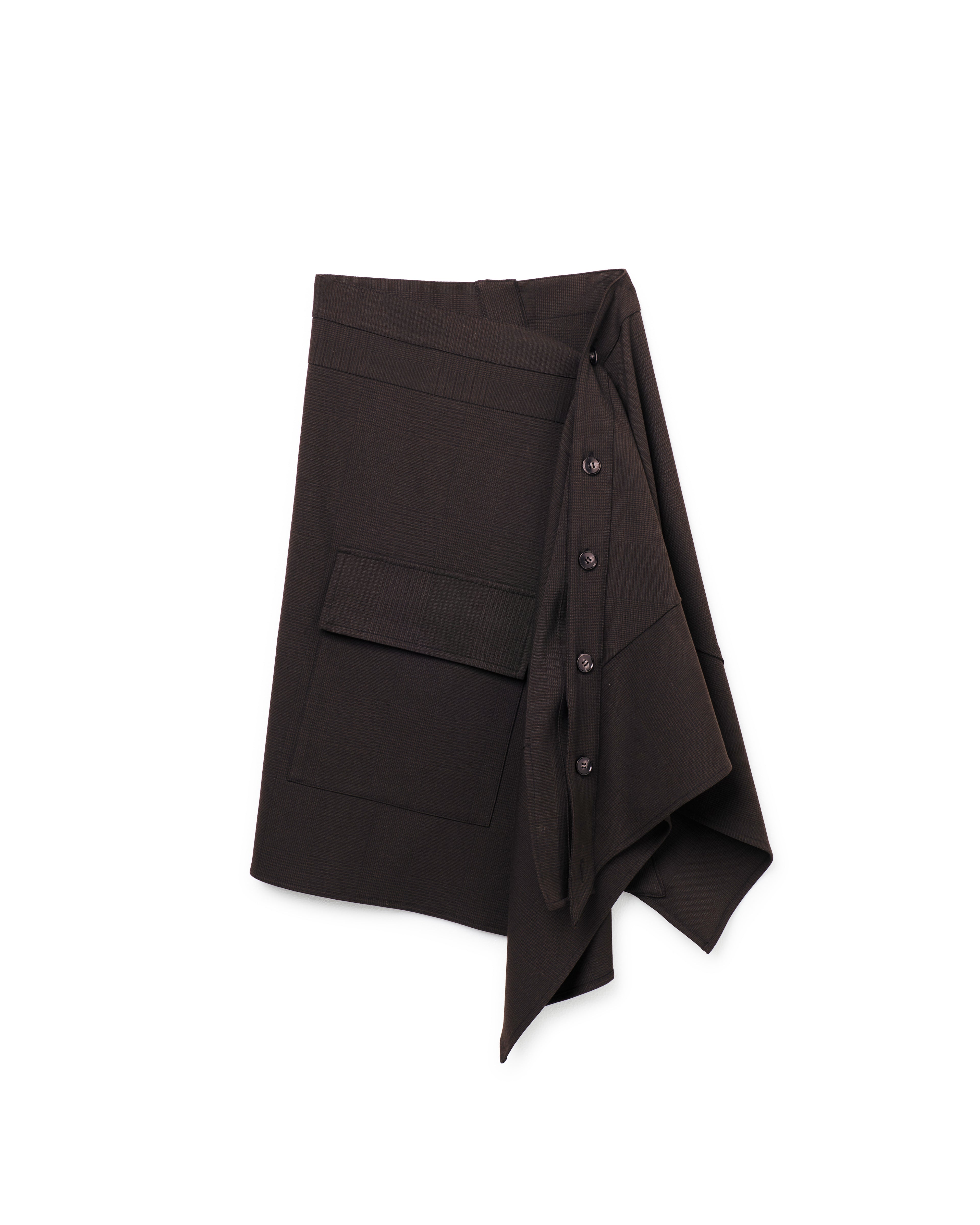 OFF SET WRAP SKIRT- Chocolate Plaid