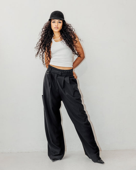 PINSTRIPE TROUSER- BLACK