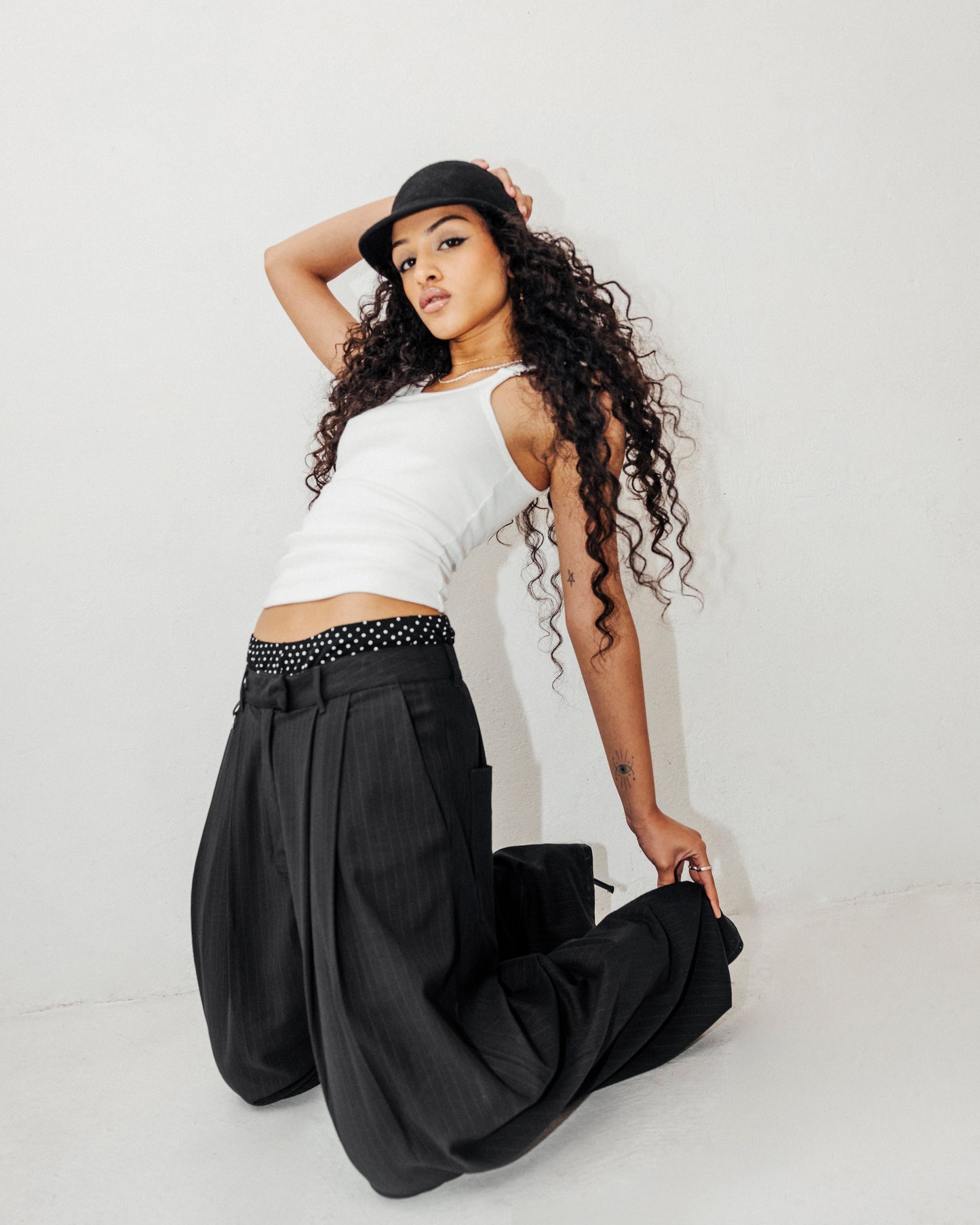 PINSTRIPE TROUSER- BLACK