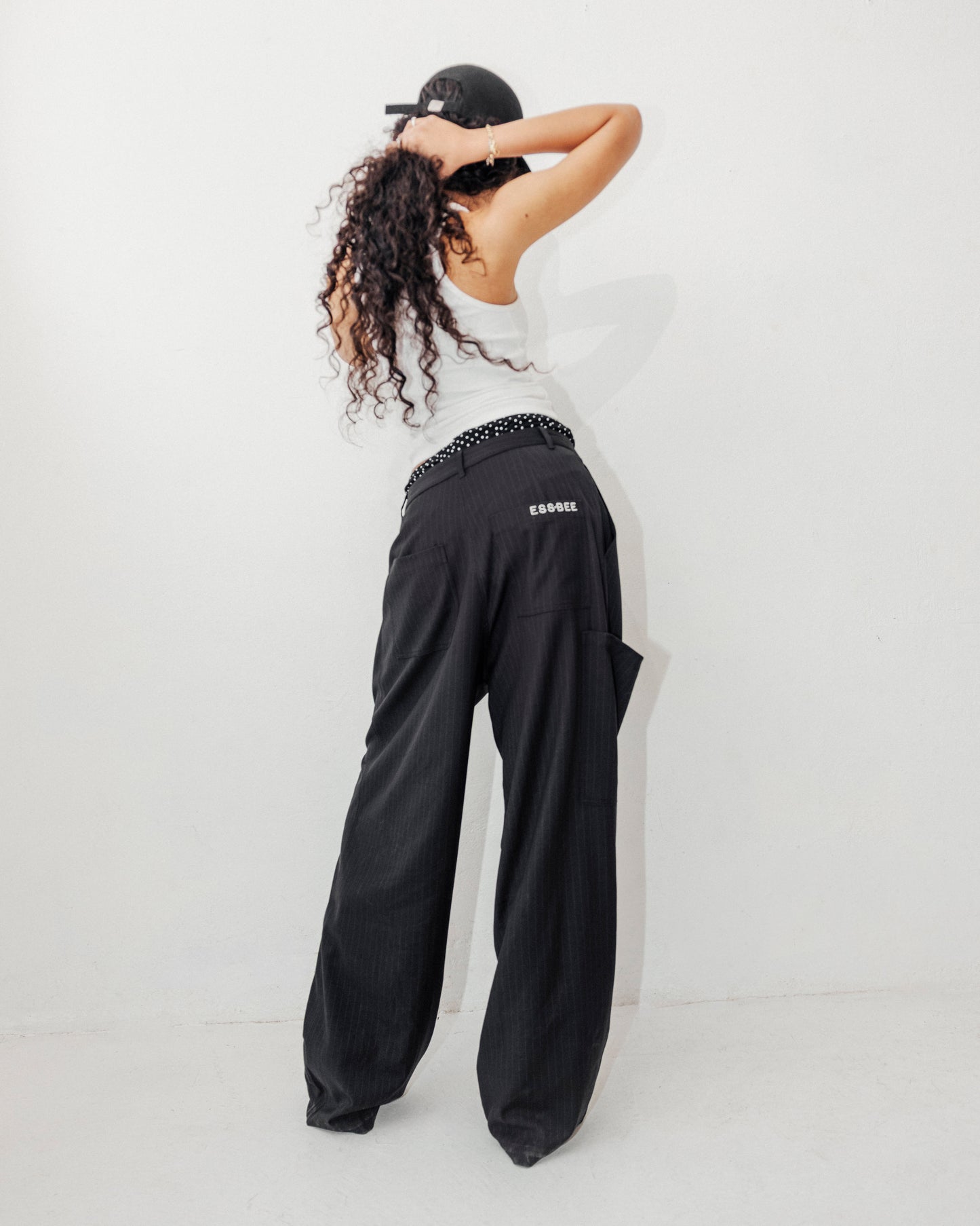 PINSTRIPE TROUSER- BLACK