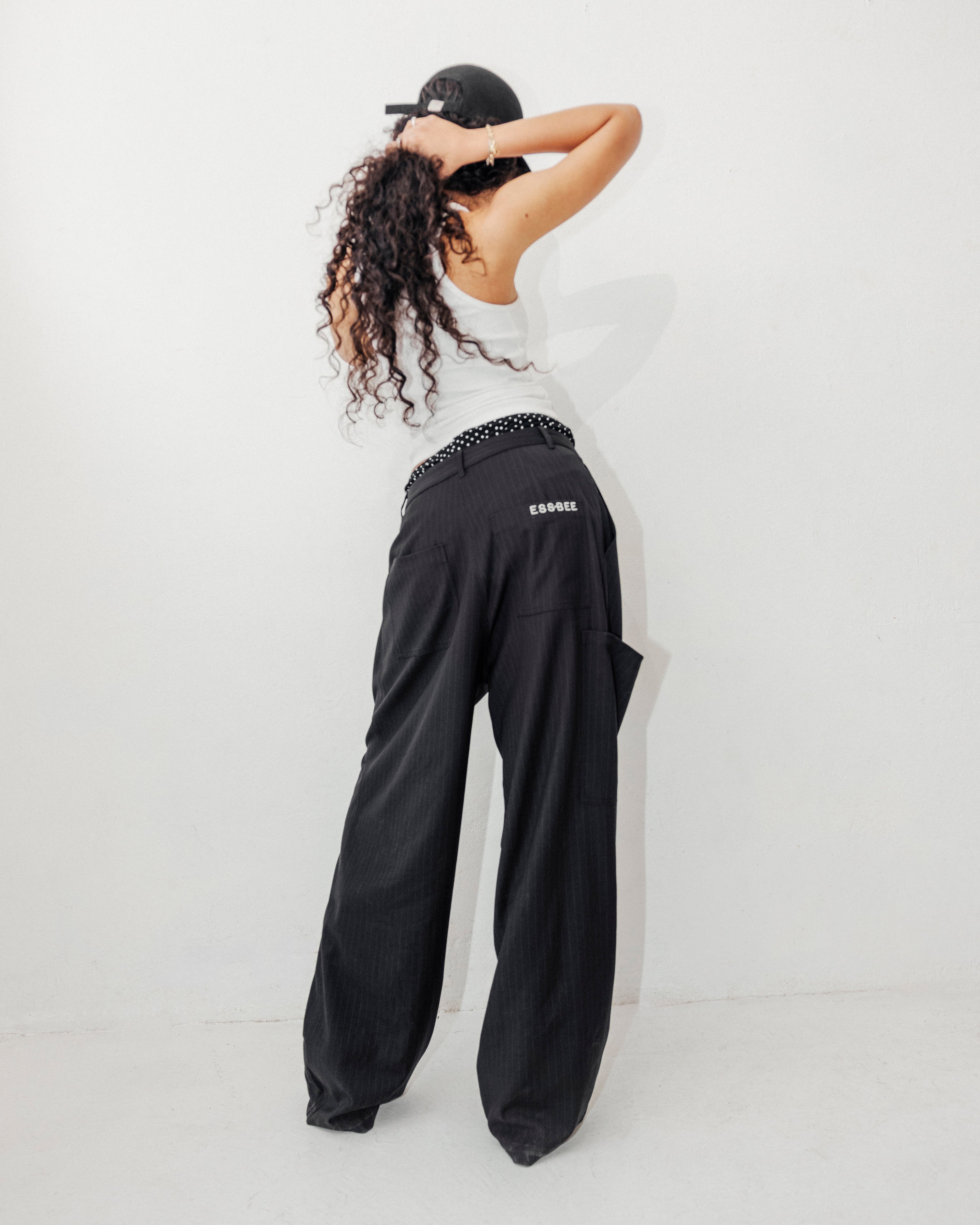PINSTRIPE TROUSER- BLACK