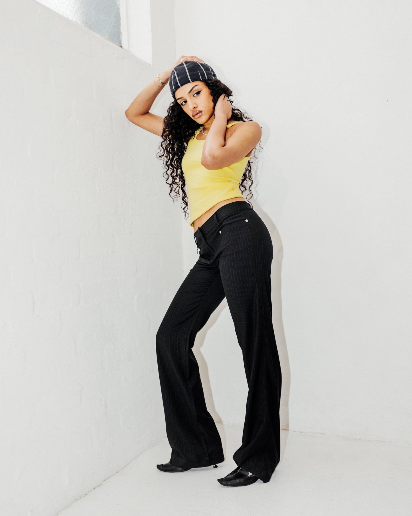 BOOTCUT PANT-BLACK PINSTRIPE