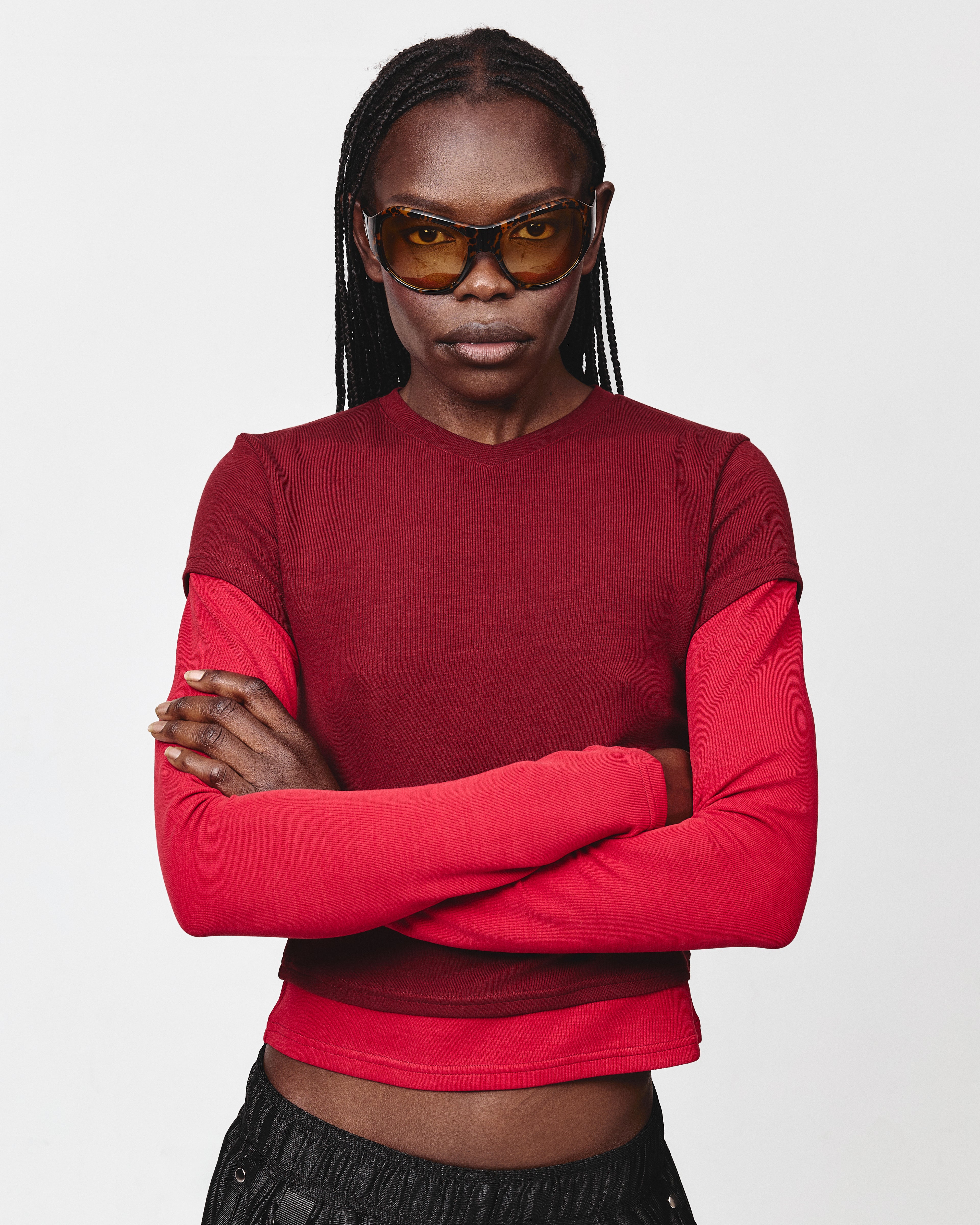 TEA BREAK DOUBLE SLEEVE TEE-Burgundy/Red