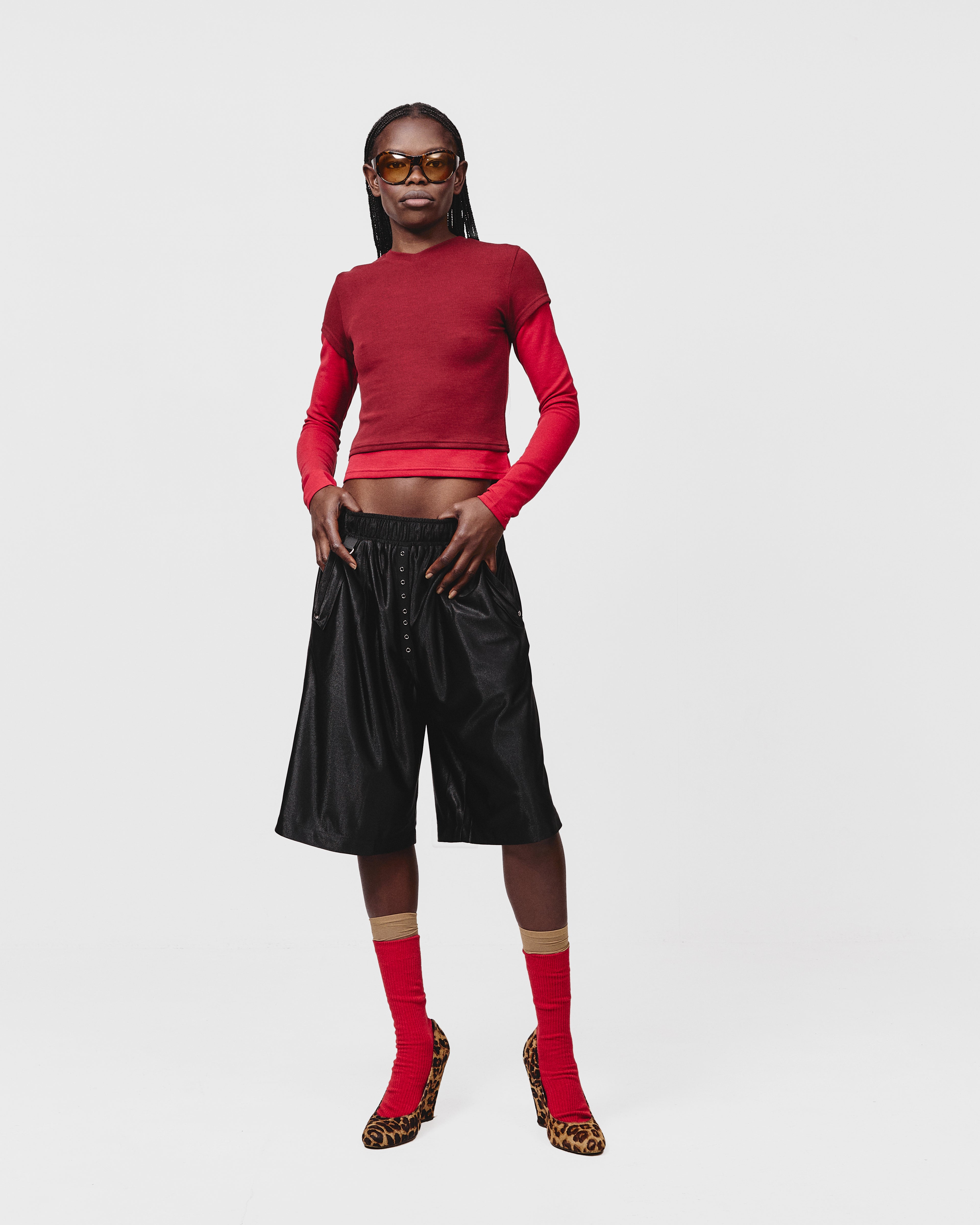 TEA BREAK DOUBLE SLEEVE TEE-Burgundy/Red