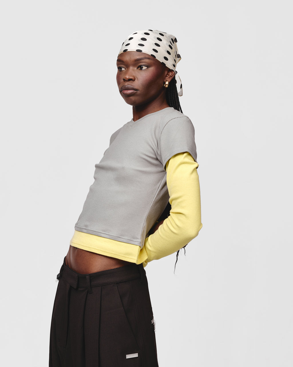 TEA BREAK DOUBLE SLEEVE TEE- Greige/yellow