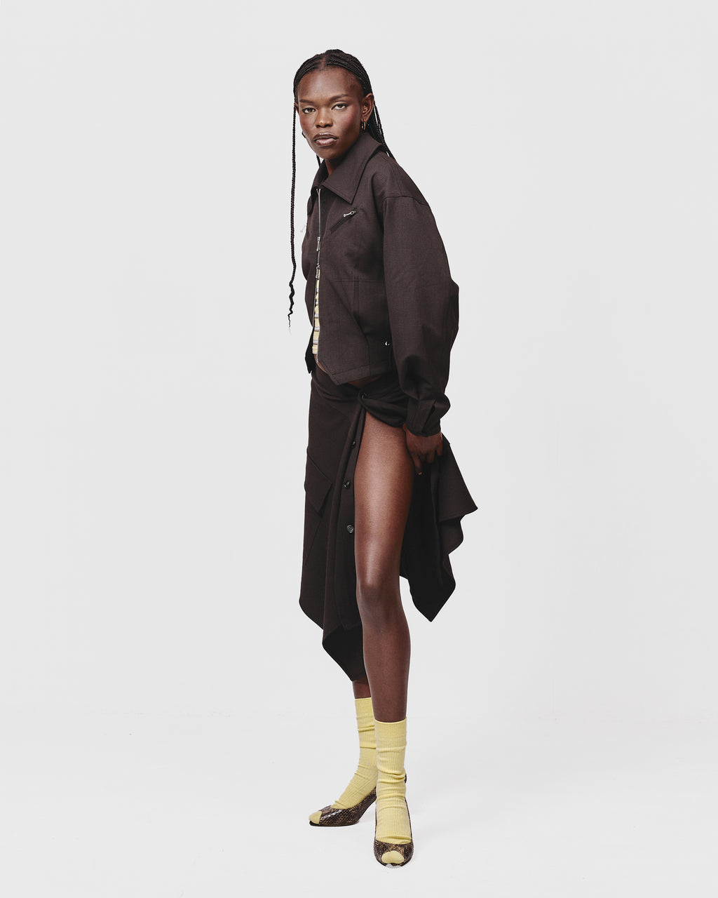 OFF SET WRAP SKIRT- Chocolate Plaid