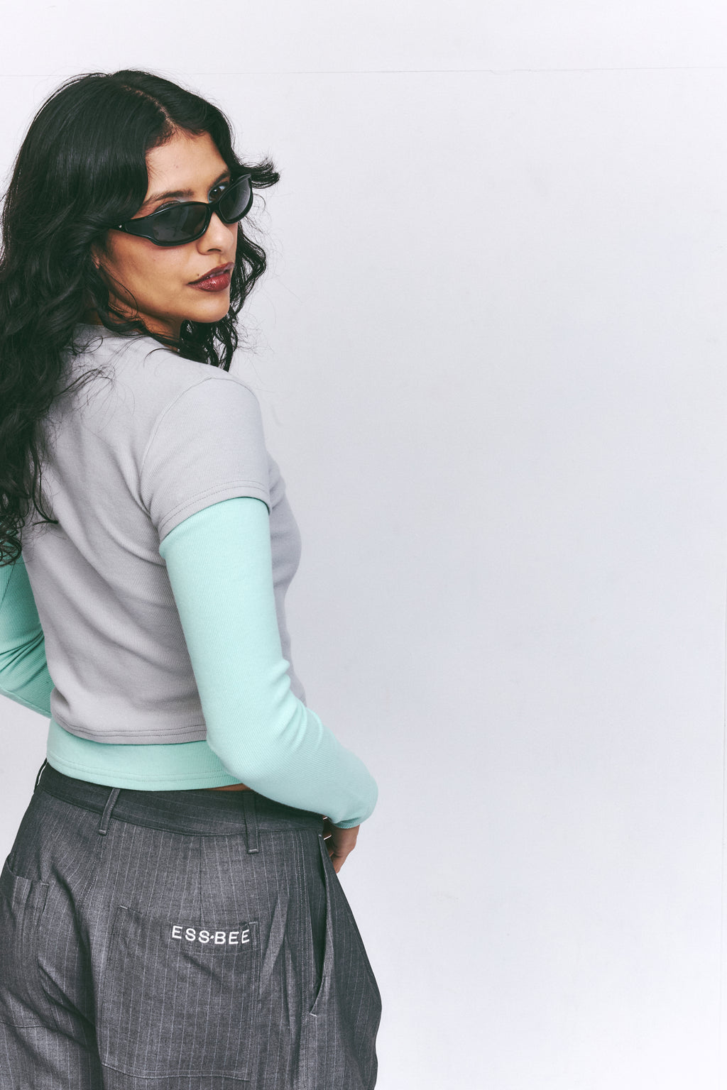 TEA BREAK DOUBLE SLEEVE TEE-Mint/Grey