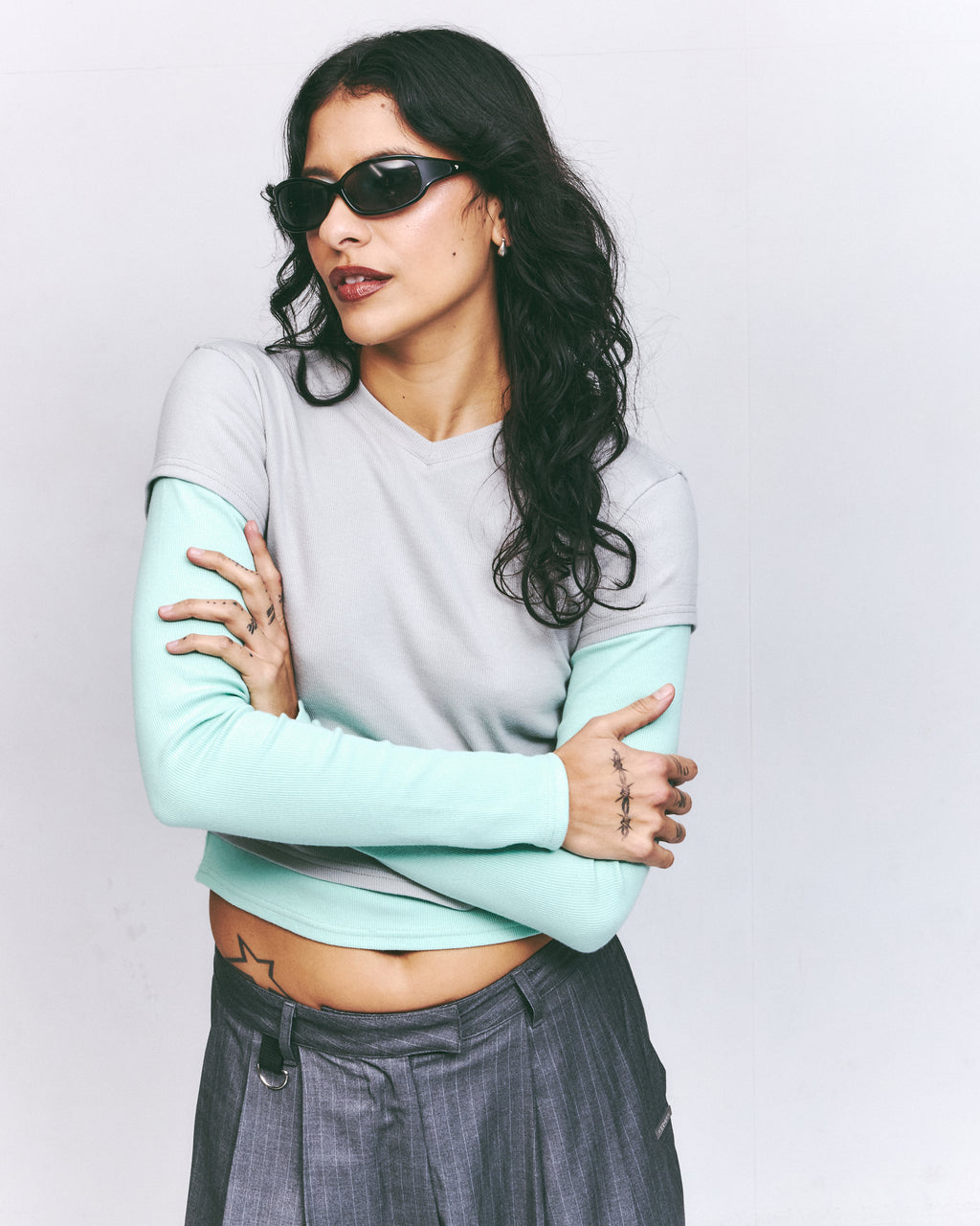 TEA BREAK DOUBLE SLEEVE TEE-Mint/Grey