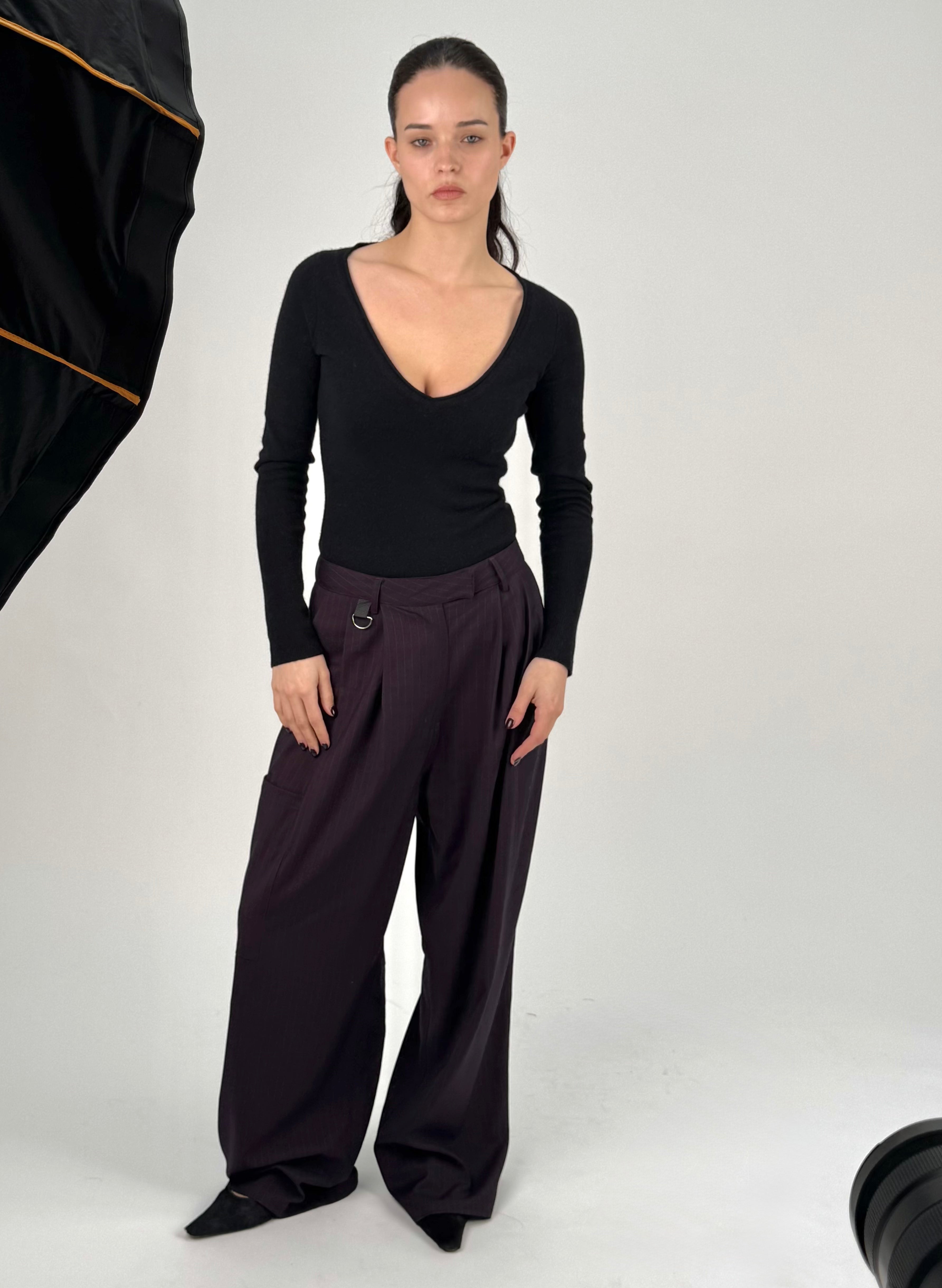 PINSTRIPE TROUSER-PLUM
