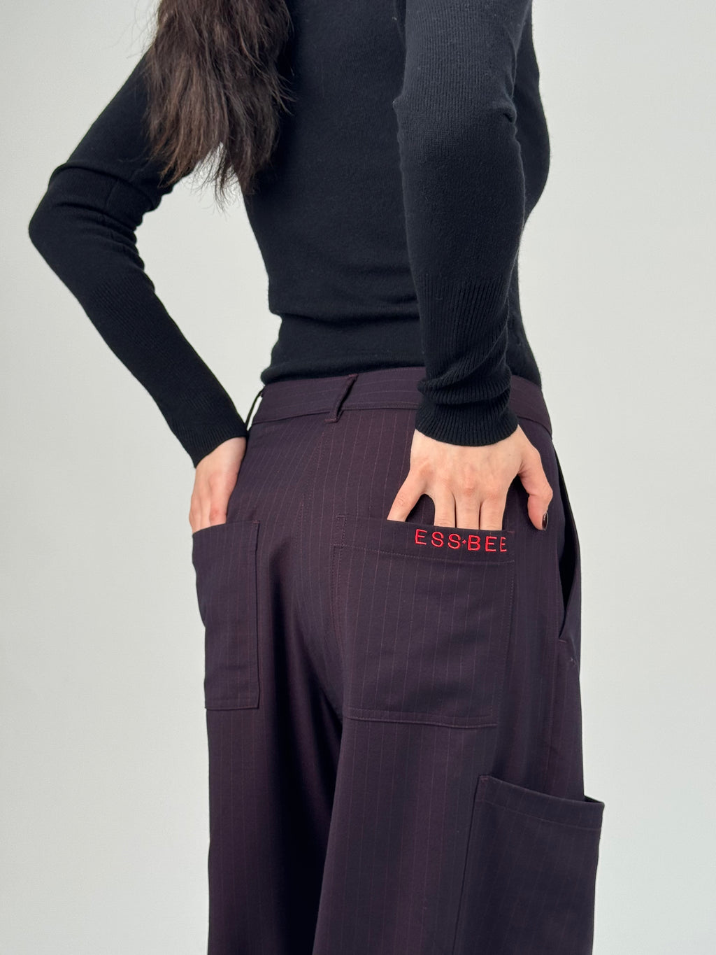 PINSTRIPE TROUSER-PLUM