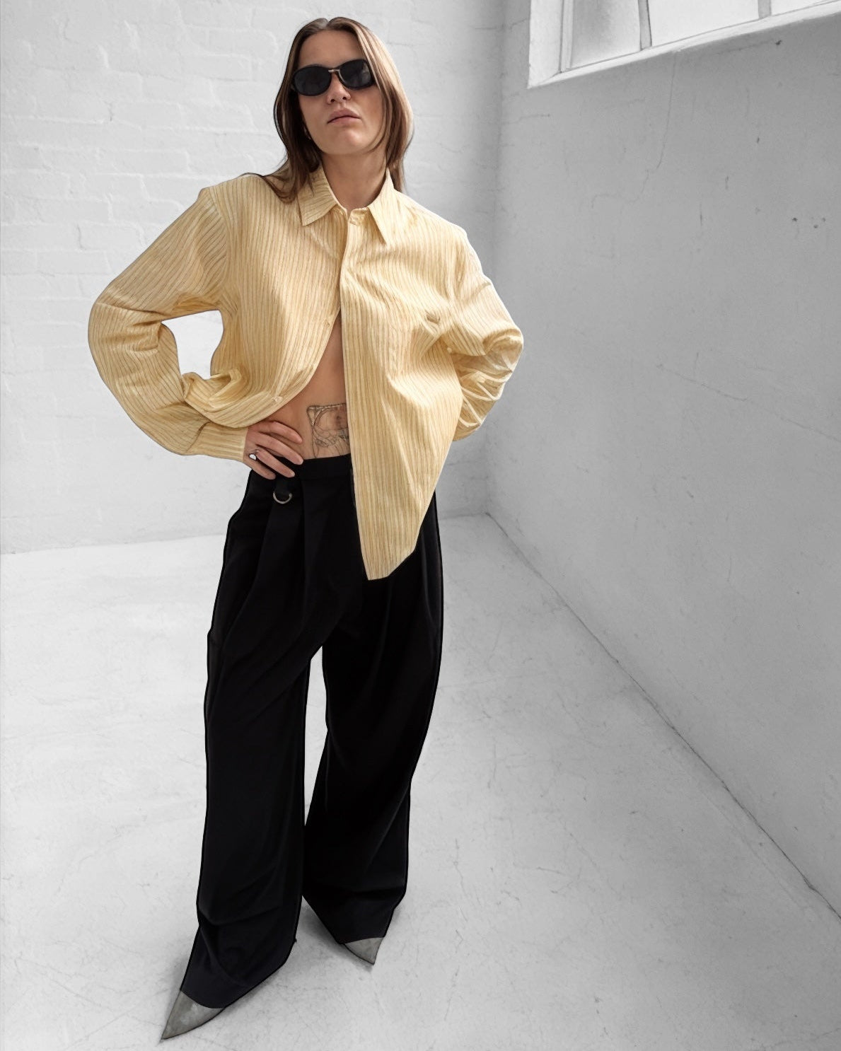 PINSTRIPE TROUSER- BLACK