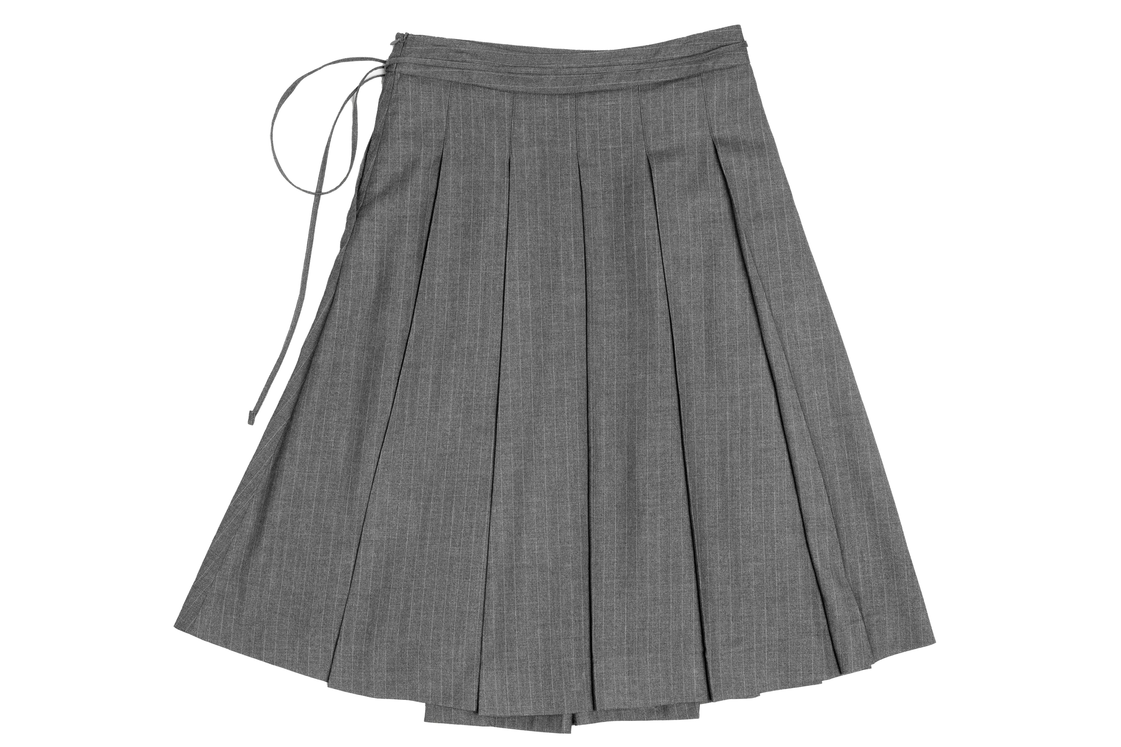 PLEATED SKIRT- Grey Pinstripe